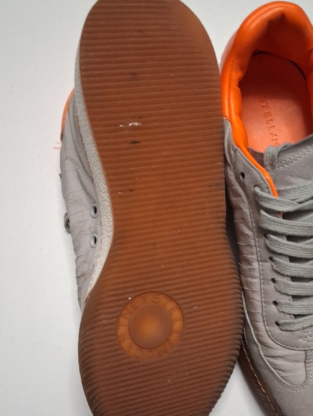 Stella McCartney Light Gray Sneakers with Bright Orange Interior - Picture 6 of 9